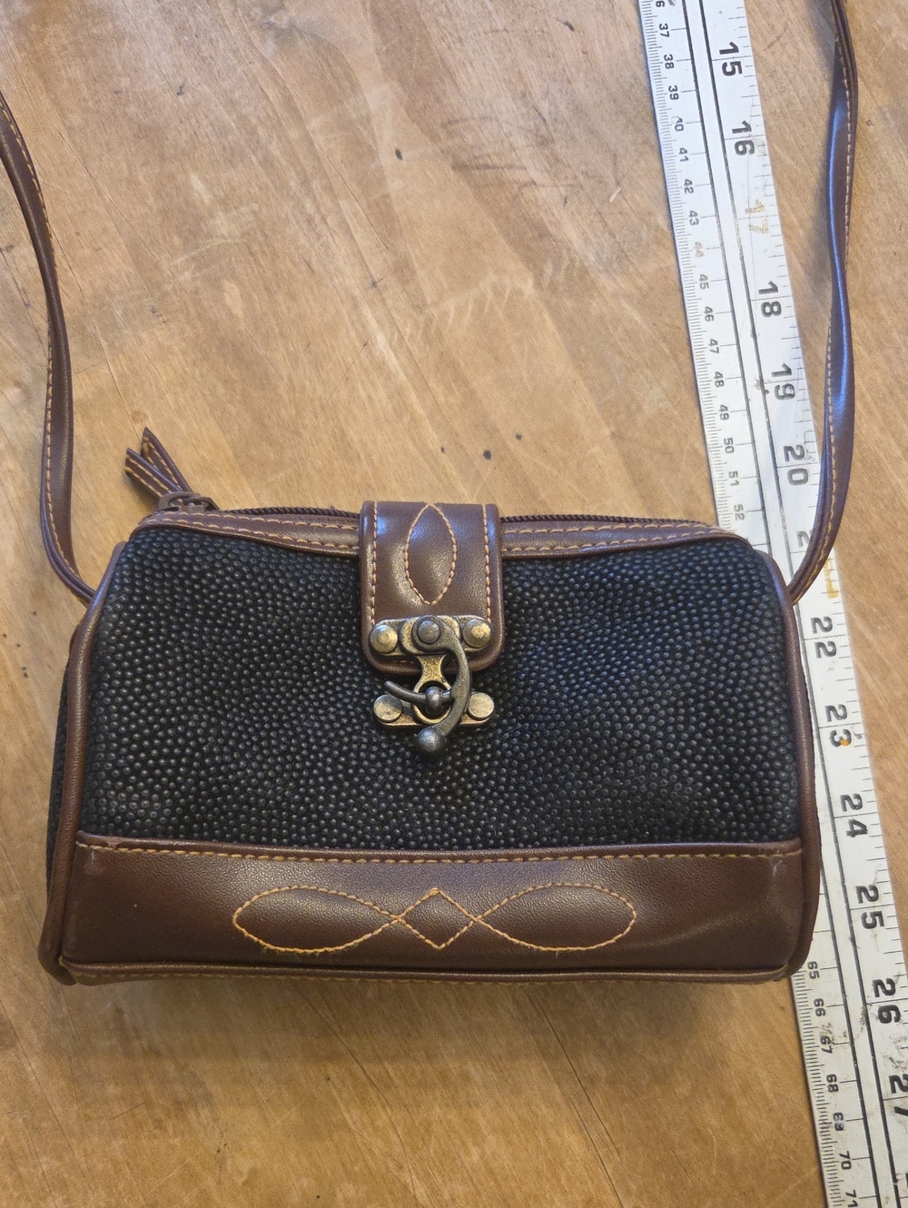Gitano Black and Brown Textured Mini Crossbody with Brass Clasp Detail
